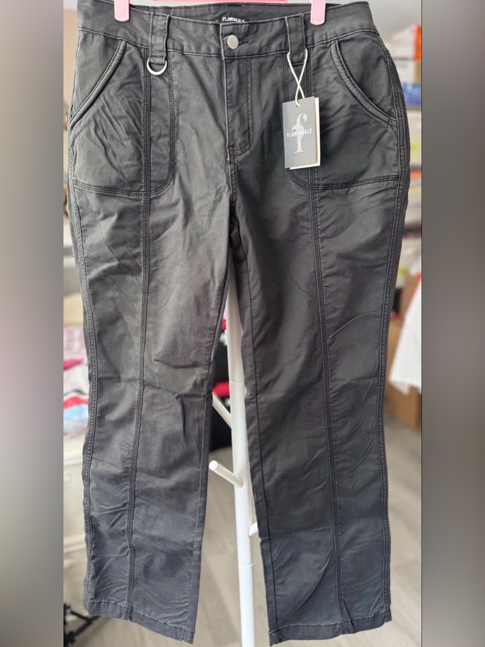Flamingals ~ NWT ~ Solid Stitch Detail Mid-Waist Cargo Pants